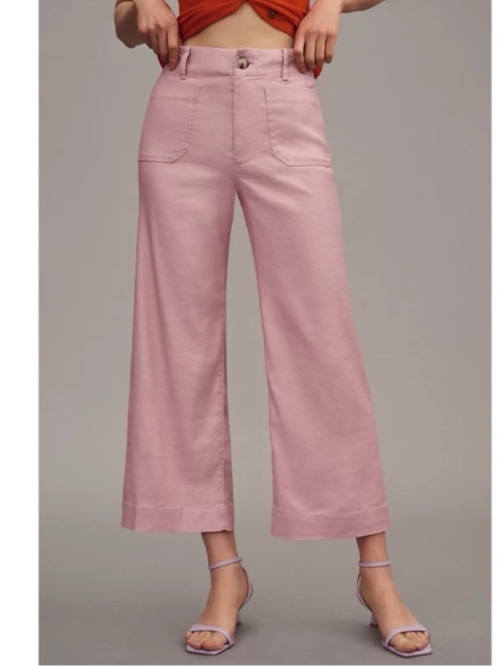 Anthropologie The Colette Linen Crop Wide-Leg Pants Maeve Pink 25T Tall